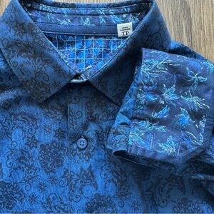 Robert Graham Mens Shirt XS Blue Floral Button Long Sleeve Flip Cuff Classic Fit